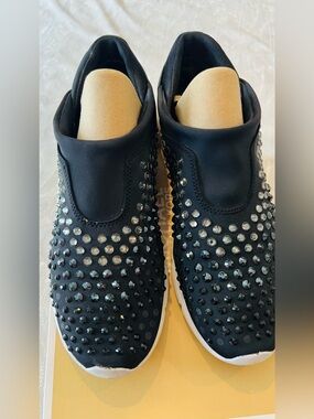 Michael Kors Black Crystal-Embellished Slip-On woman’s Sneakers size 8.5